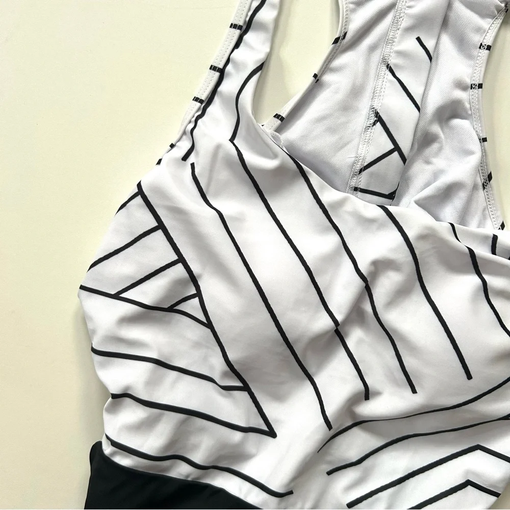 Black & White Stripe Strappy Cut-Out One-Piece Bathing Swimsuit
